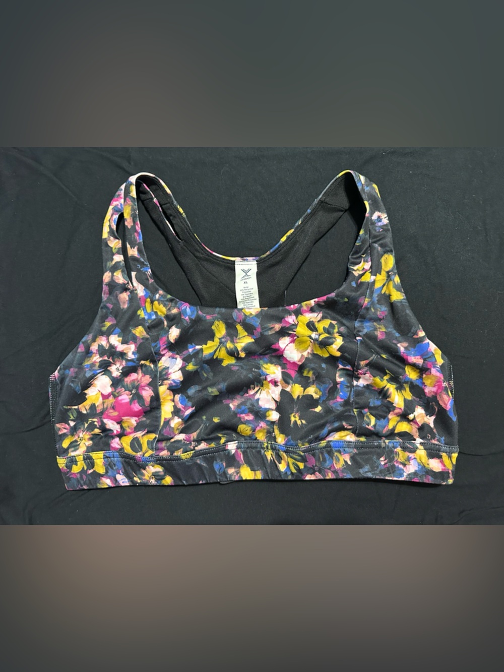 Floral Racerback Sports Bra - Black Pink Yellow